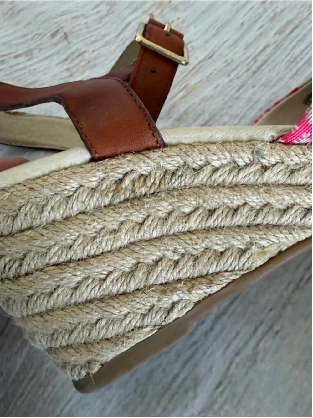Women's Lands' End Pink Beige Patterned Espadrille Wedges 7.5